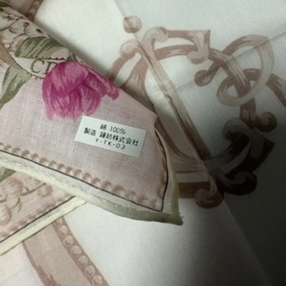 Vtg CHRISTIAN DIOR Scarf Handkerchief Floral Logo Cotton Pink 19
